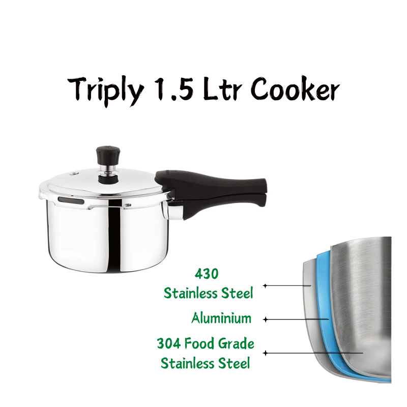 Triply Stainless Steel Regular Cooker 1.5L | Induction Friendly - Agroshoppy